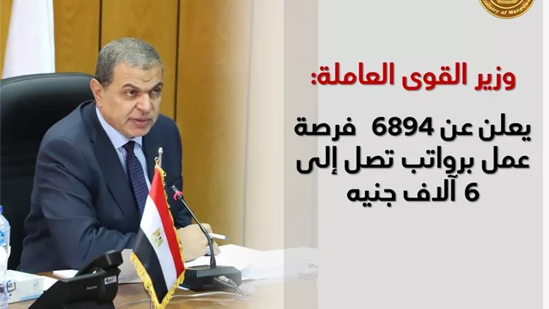 القوى العاملة: 6894 فرصة عمل برواتب تصل إلى 6 آلاف جنيه