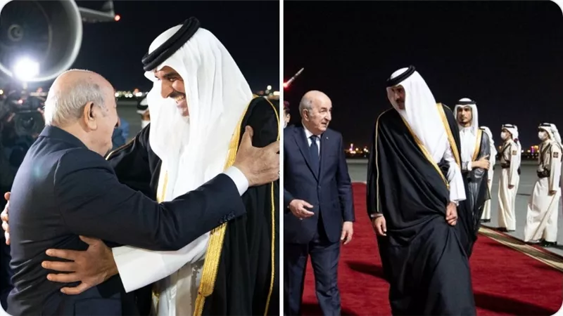 أمير قطر يستقبل الرئيس الجزائري بمطار الدوحة