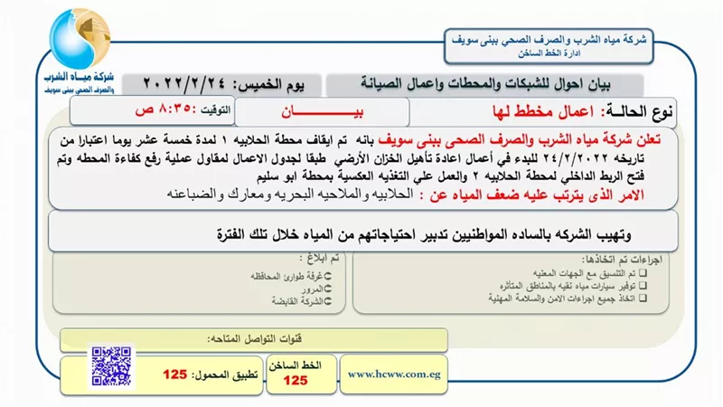إيقاف محطة الحلابية ببنى سويف لمدة 15 يوما
