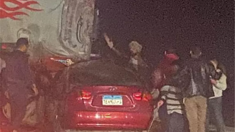 مصرع وإصابة ٤ أشخاص في تصادم ملاكي بشاحنة في طريق جنيفة