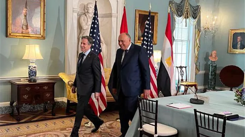 شكري يتسلم هدية من بلينكن تخليدا للذكرى المئوية للعلاقات المصرية الأمريكية.. صور