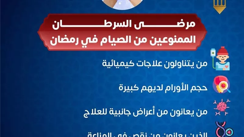 الصحة: مرضى السرطان ممنوعين من صيام رمضان في هذه الحالات