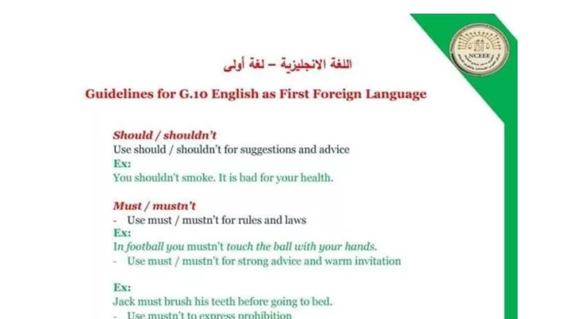 ورقة مفاهيم اللغة الانجليزية للصفين الاول والثانى الثانوى