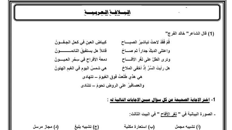 روشتة التفوق فى البلاغة للثانوية العامة تضمن لك الحصول على 100%