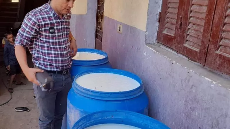 ضبط البان وزيوت فاسده فى حمله صحيه بالفشن
