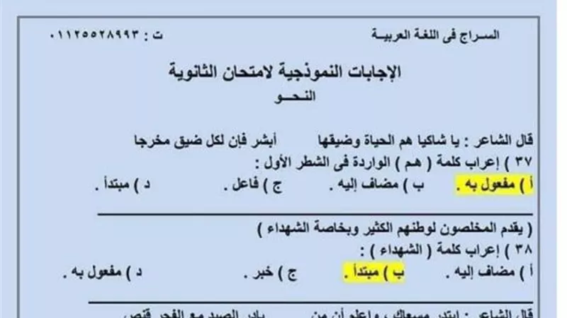 16 سؤالا واجابتهم النموذجية فى النحو.. روشتة التفوق فى الاعراب للثانوية العامة