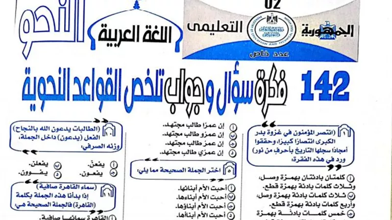 142 سؤالا واجابتهم فى النحو من ملحق الجمهورية التعليمى للثانوية العامة