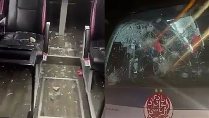 حافلة الوداد تتعرض لهجوم خطير بعد التتويج بالدوري المغربي