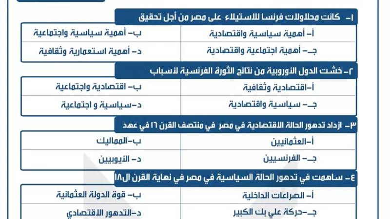 240 سؤالا لمراجعة نصف المنهج فى التاريخ للثانوية العامة