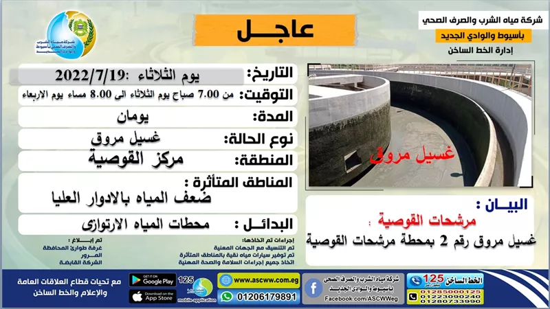 مياه أسيوط :غسيل مروق 2بمرشحة القوصية