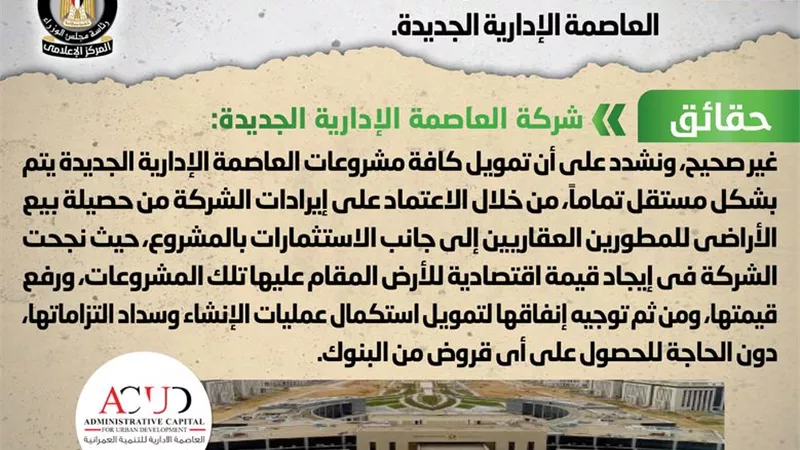 الحكومة تنفى الاقتراض من البنوك لاستكمال مشروعات العاصمة الإدارية