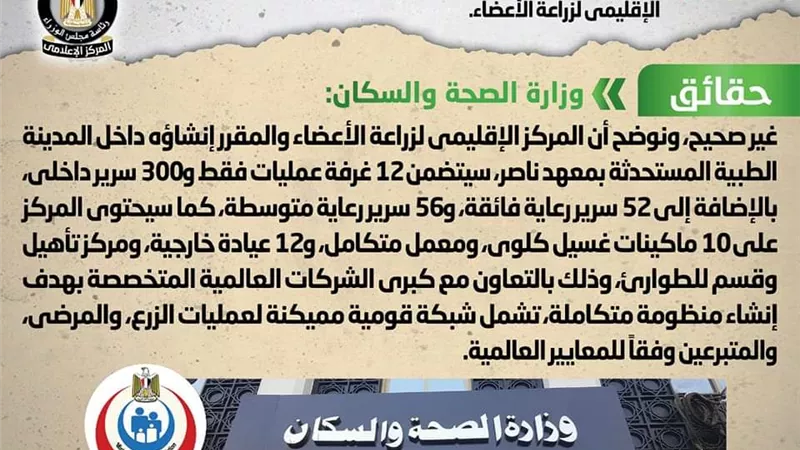 الحكومة تنفى انشاء 12 ألف غرفة عمليات لزراعة الأعضاء
