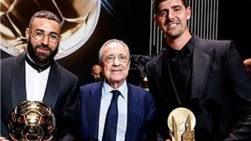 بعد حفل الكرة الذعبية .. ريال مدريد يحتفل بكريم بنزيما وكورتوا