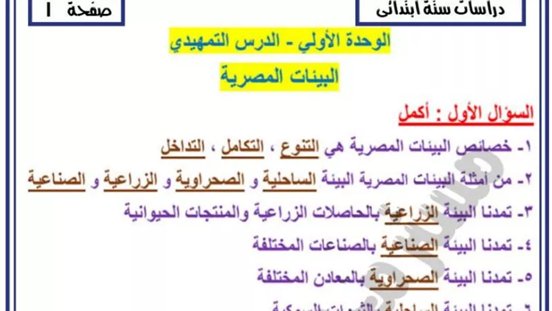 مراجعة نهائية على الوحدة الاولى فى الدراسات لسادسة ابتدائى