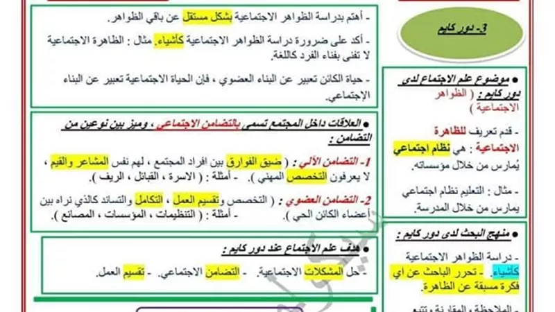 مراجعة نهائية لامتحان علم النفس والاجتماع للصف الثانى الثانوى