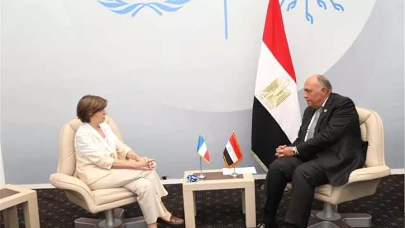 شكري يستقبل وزيرة خارجية فرنسا على هامش مؤتمر شرم الشيخ لتغير المناخ