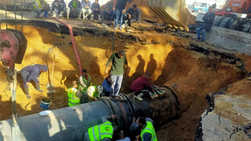 اصلاح خط ١٢٠٠مم واعادة فتح المياه لمصر الجديدة ومدينة نصر