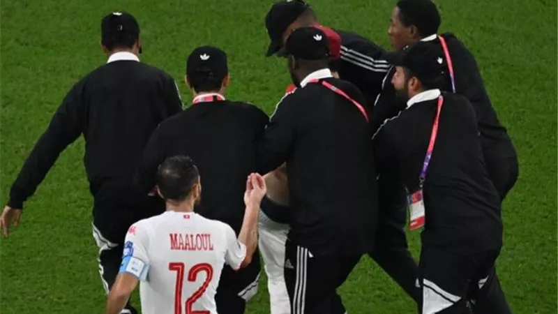 ماذا فعل نجم منتخب تونس على مشجع اقتحم الملعب بعلم فلسطين