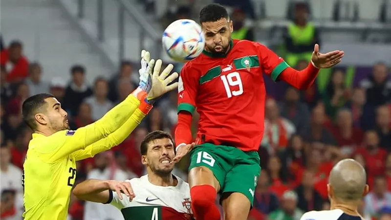 المغرب تسجل الهدف الأول فى مرمى البرتغال بضربة رأس رائعة