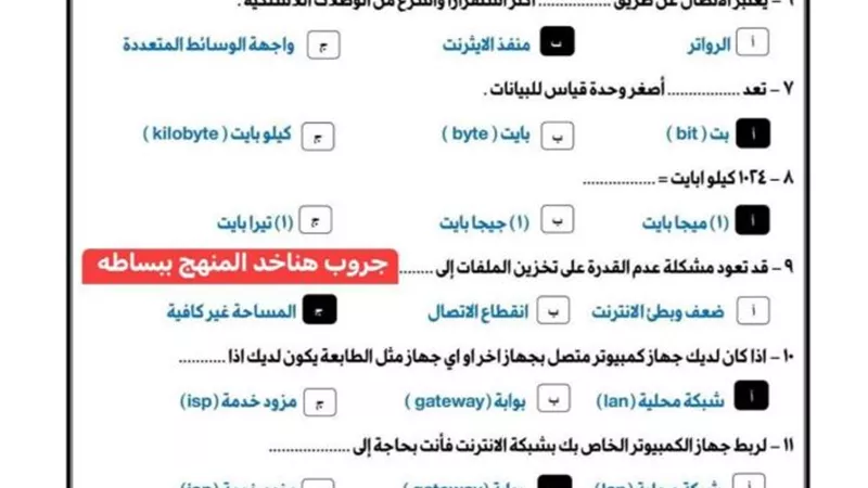 المراجعة النهائية الشاملة للمنهج كله لمادة التكنولوجيا بالاجابات خامسة ابتدائي