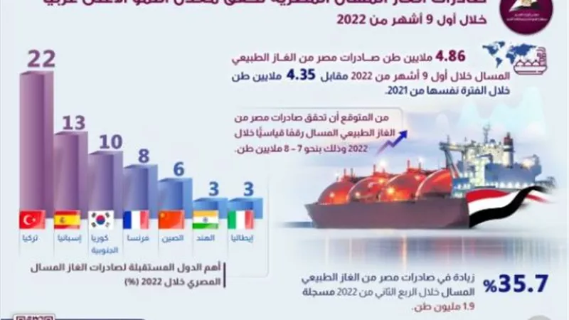 صادرات الغاز المُسال المصرية الأعلى نموا عربيًّا.. انفوجراف