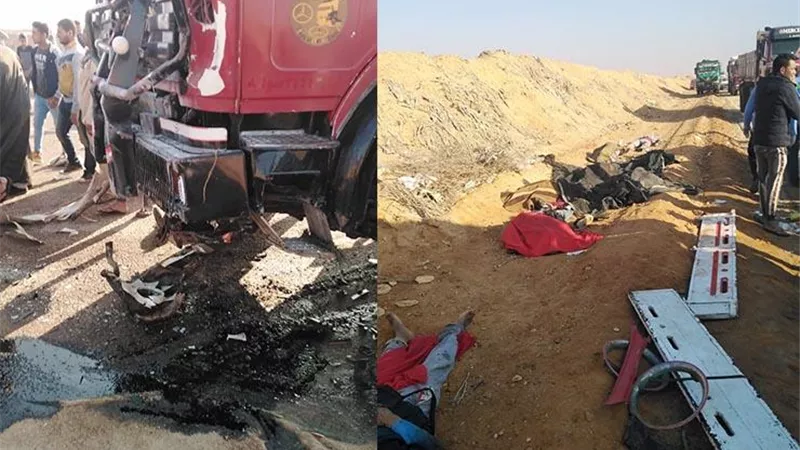 إنقلاب حمولة أخشاب على 4 سيارات.. حادث طريق شبين الكوم السادات