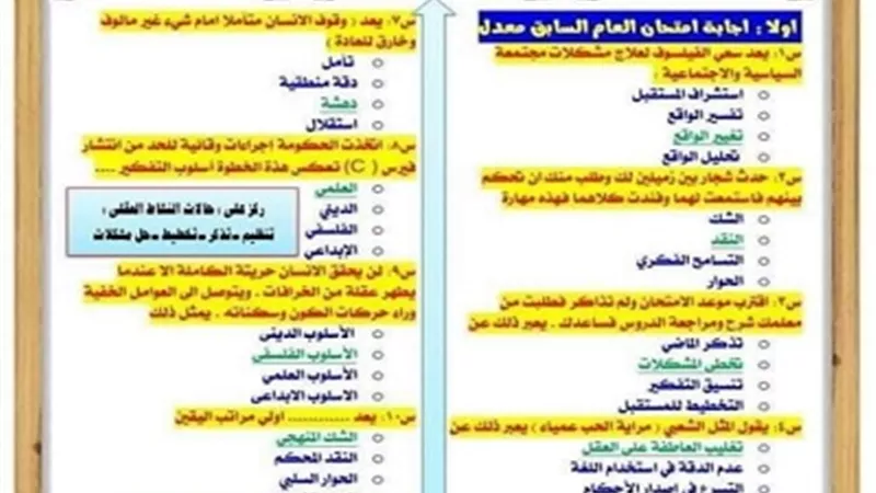 مراجعة ليلة الامتحان في مادة الفلسفة لأولى ثانوي الترم الأول