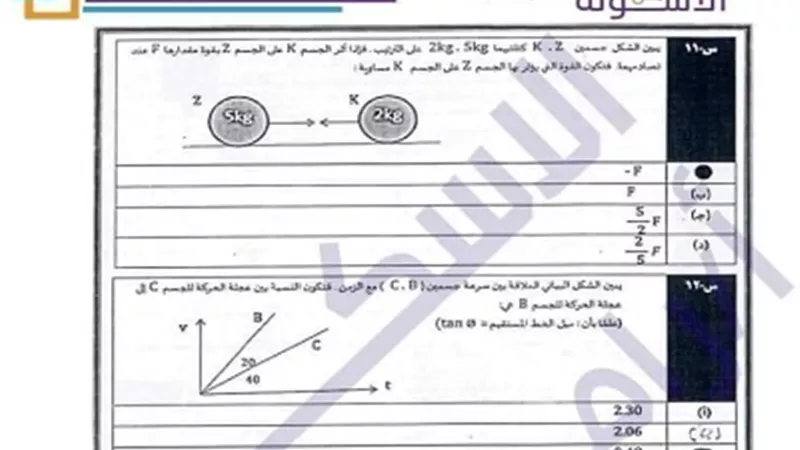 توقعات امتحان الفيزياء للصف الأول الثانوى الترم الاول