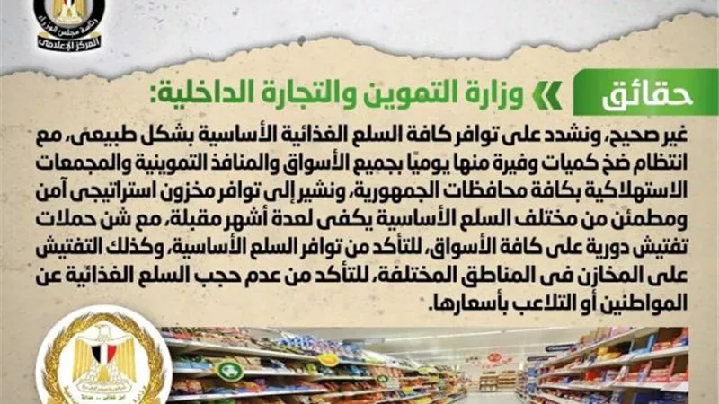 الحكومة توضح حقيقة اختفاء بعض السلع الغذائية من الأسواق