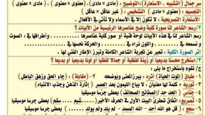 6 ورقات فقط.. خلاصة البلاغة للثانوية العامة
