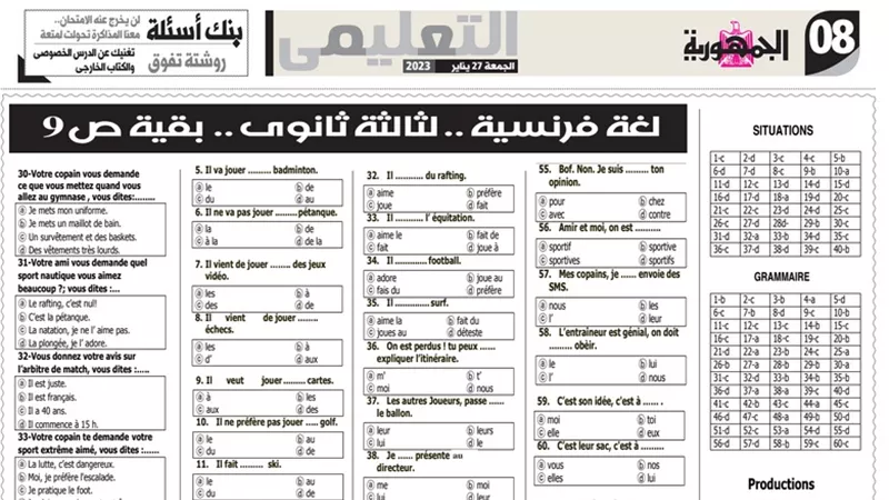 مراجعة في اللغة الفرنسية للثانوية العامة.. لن يخرج عنها الامتحان