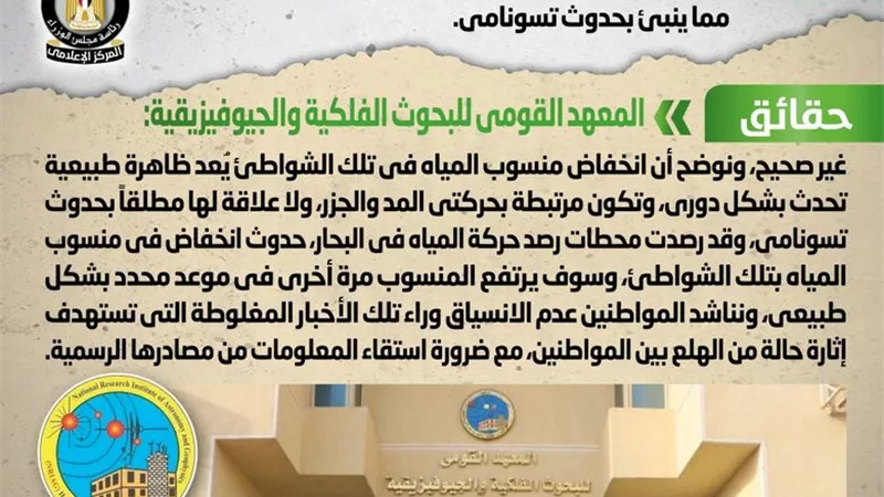 الحكومة تنفى انحسار مياه البحر عن بعض الشواطئ بشكل كبير