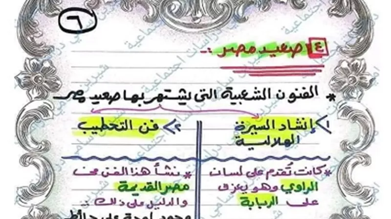ملخص الدراسات الاجتماعية في 7 ورقات لرابعة ابتدائي الترم الثاني