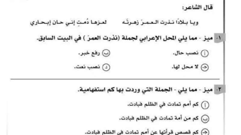ننشر امتحان اللغة العربية للثانوية العامة 2022