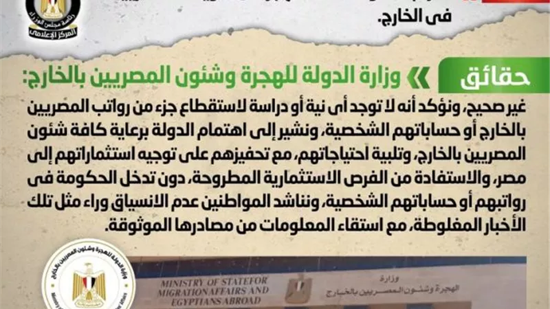 الحكومة تنفي اعتزامها استقطاع جزء من تحويلات المصريين بالخارج