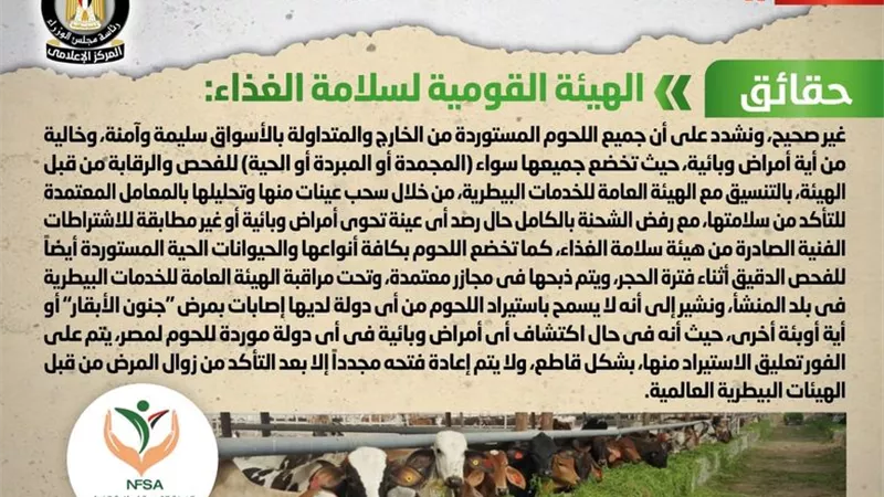 الحكومة تنفى استيراد شحنات لحوم مصابة بجنون الأبقار