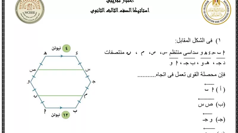 النماذج الاسترشادية لامتحانات الثانوية العامة 2023 في الاستاتيكا