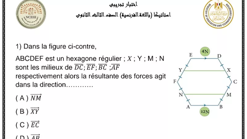 النماذج الاسترشادية في الاستاتيكا باللغة الفرنسية للثانوية العامة