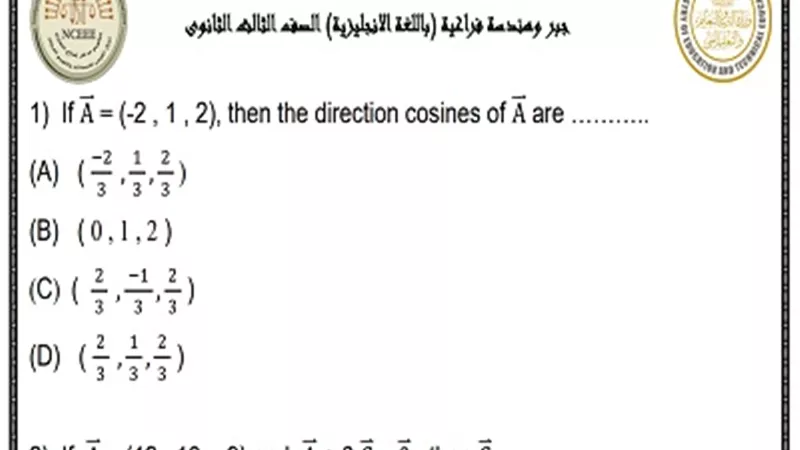 النماذج الاسترشادية في الجبر والهندسة الفراغية بالإنجليزية 2023