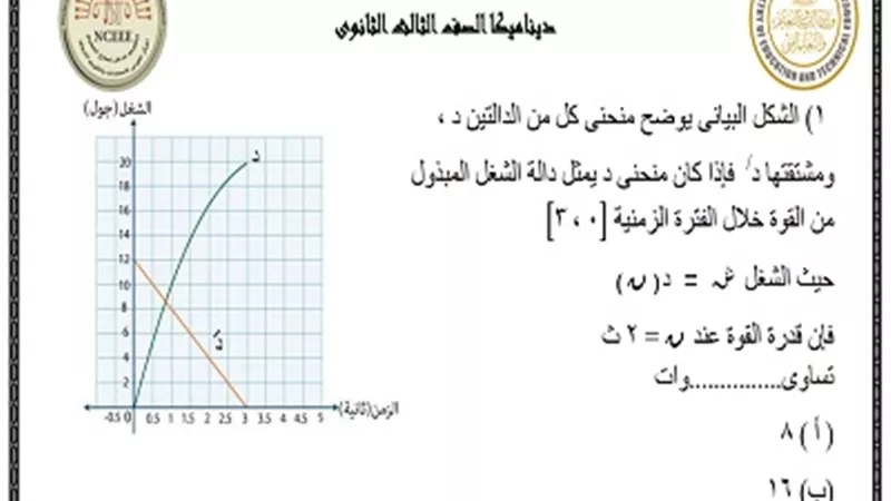 ننشر النماذج الاسترشادية في مادة الديناميكا للثانوية العامة 2023