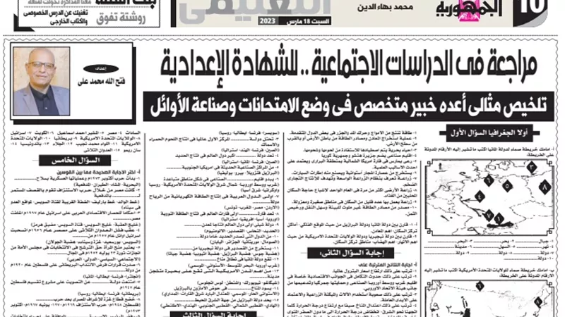 مراجعةنهائيةفي الدراسات الاجتماعية لن يخرج عنهاالامتحان للاعدادية