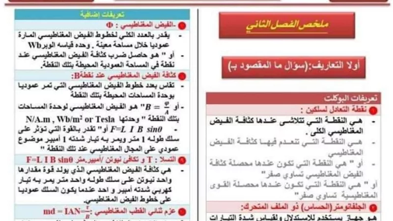 ملخص الفصل الثاني كهربية فيزياء للثانوية العامة