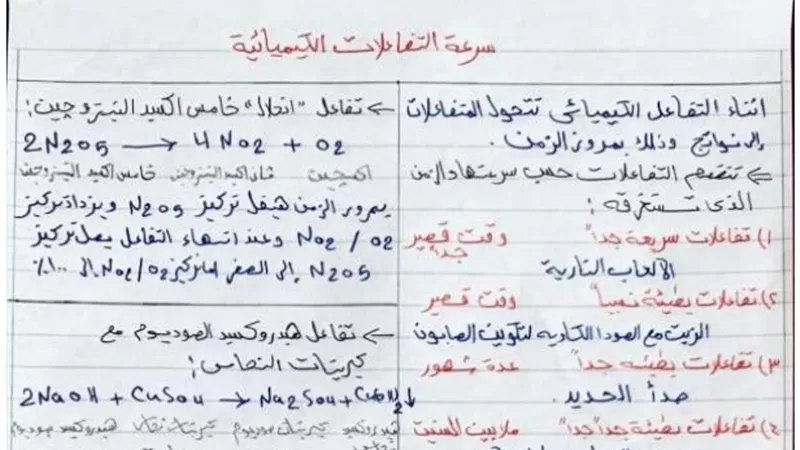 شرح مبسط لسرعة التفاعلات الكيميائية في العلوم للشهادة الاعدادية