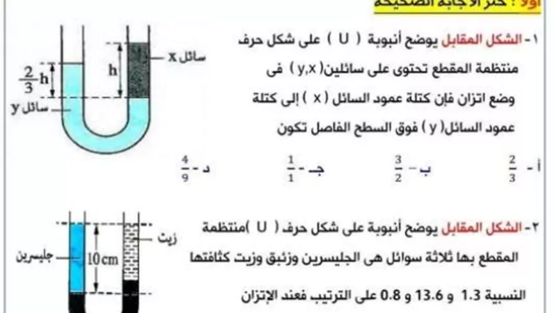 اختبار على درس الانبوبة ذات شعبتين للصف الثاني الثانوي