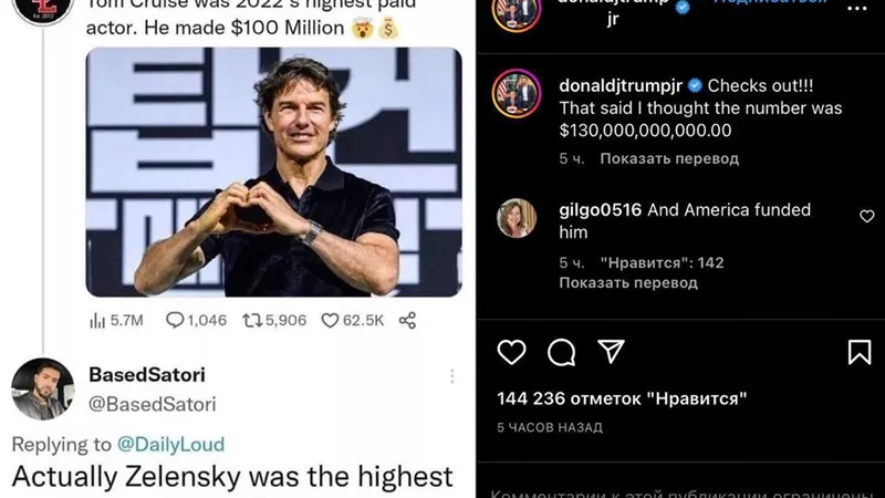 نجل ترامب ساخرا.. زيلينسكي الممثل الأعلى أجرا وليس توم كروز