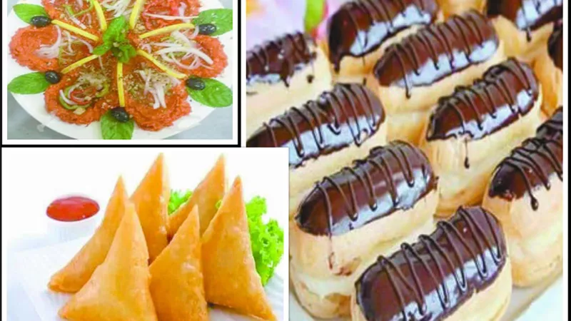 الافطار:سمبوسك البطاطس والكبة السورية..والحلو الاكلير بالشيكولاتة