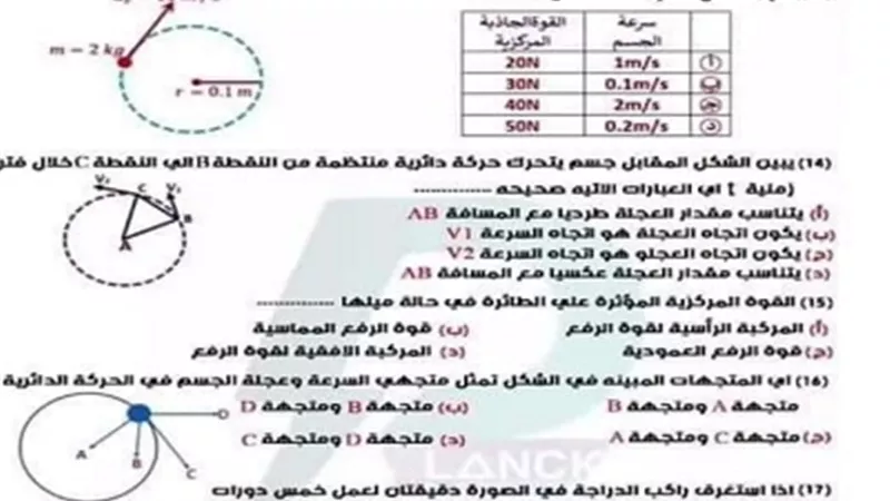 امتحان فيزياء على فصل الجاذبية الكونيةللصف الأول الثانوي ترم ثاني