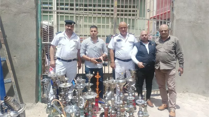 رفع 200 اشغال وضبط 250 شيشة وحملة بيئة بشمال الجيزة.. صور