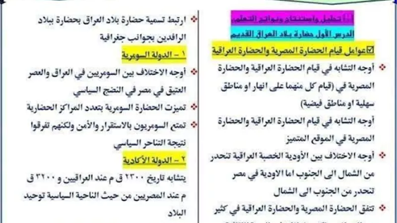 مراجعة شاملة لليلة الامتحان في التاريخ لأولى ثانوي