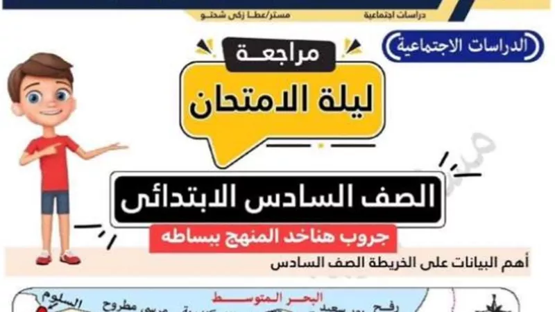 سؤال وجواب.. روشتة التفوق في الدراسات الاجتماعية لسادسة ابتدائي